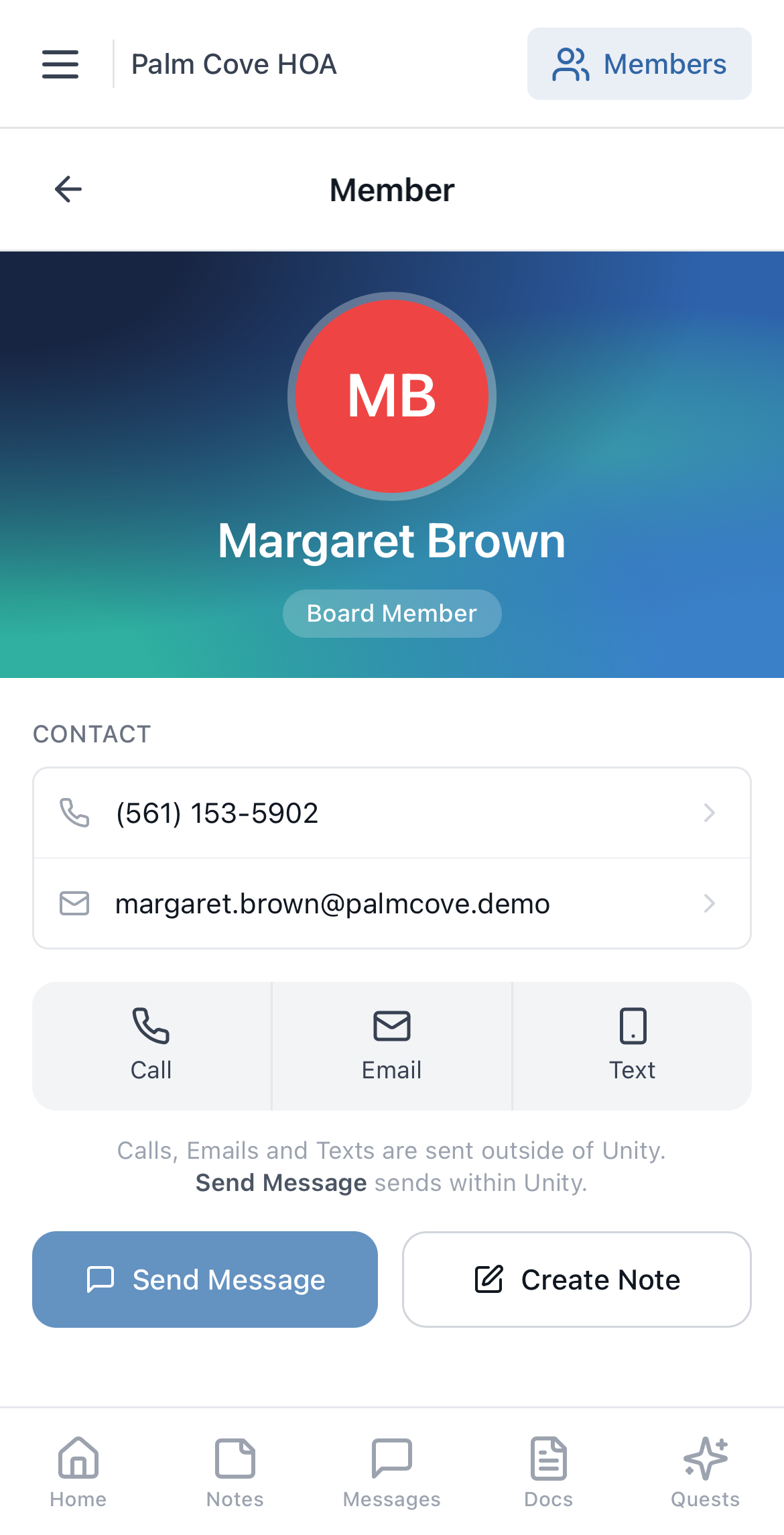 Unity Members directory on a mobile device